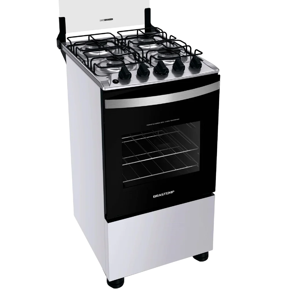 Fogão Brastemp 4 Bocas Automático Mesa em Aço Inox Forno 61L BFO4NBBUNA