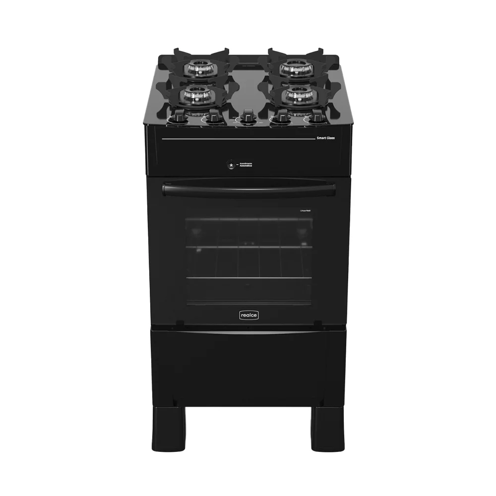 Fogão Realce Smart Glass 4 Bocas Automático Mesa de Vidro 50L