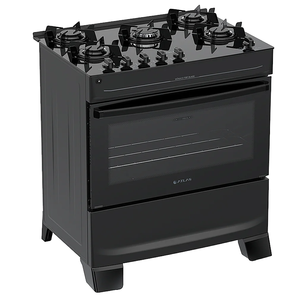 Fogão Atlas 5 Bocas Mônaco Top Glass Automático Mesa de Vidro