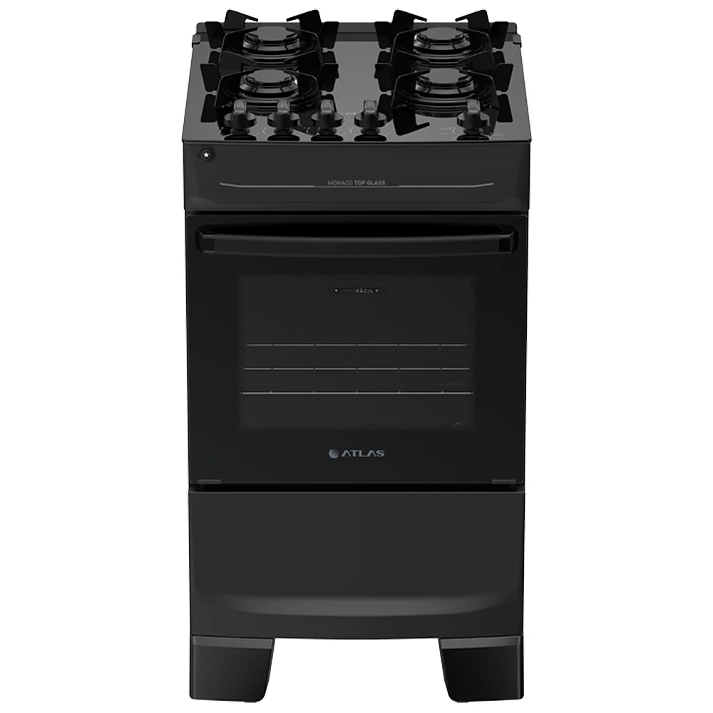 Fogão Atlas Mônaco Top Glass 4 Bocas Automático Mesa de Vidro Forno
