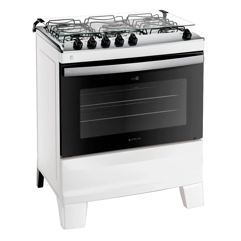 Fogão Atlas Agile Up 5 Bocas Automático Mesa de Inox Tripla Chama Forno 86,5L