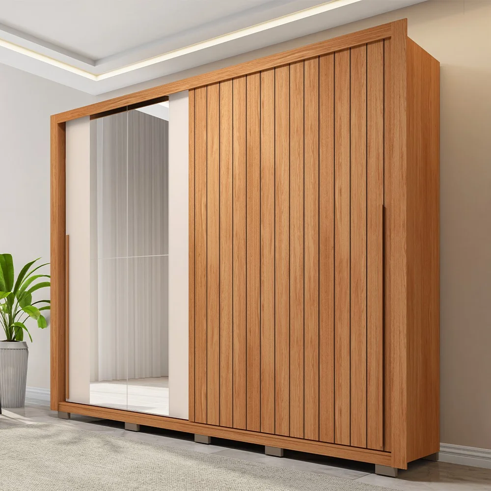 Guarda-Roupa Casal 2 Portas Correr 6 Gavetas Espelho Movimente Lux Caemmun
