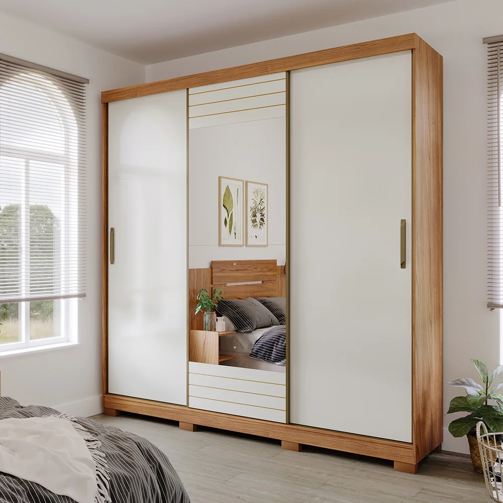 Guarda-Roupa Casal 3 Portas Correr 4 Gavetas Búzios Panan Roupeiro