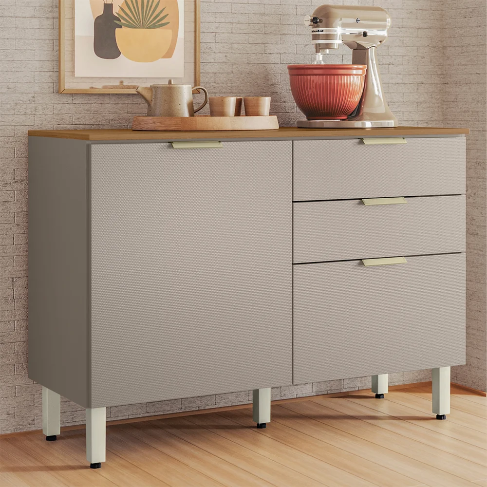 Balcão com Tampo 2 Portas 2 Gavetas 120cm MDP Alba Demóbile