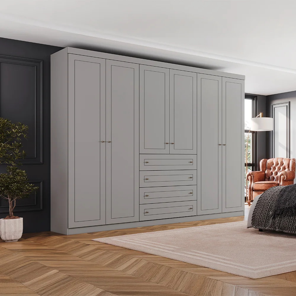 Guarda-Roupa Casal 6 Portas Bater 4 Gavetas Americano Henn Roupeiro