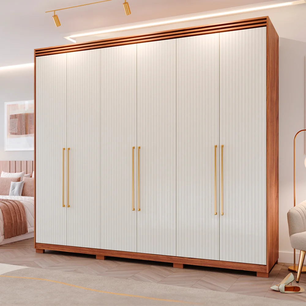 Guarda-Roupa Casal MDF 6 Portas Bater 5 Gavetas Aurora Panan