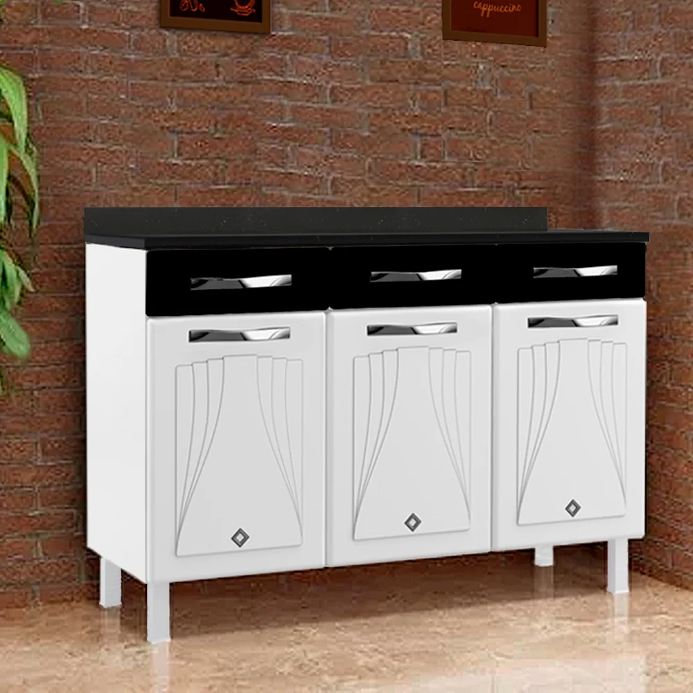 Balcão sem Tampo 3 Portas 2 Gavetas 120cm Star Telasul em Aço