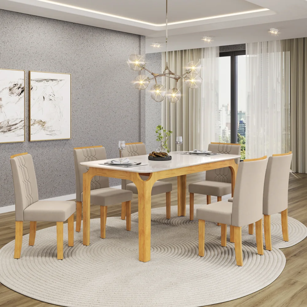 Conjunto de Mesa 6 Cadeiras Com Assento Estofado Marina DJ Móveis