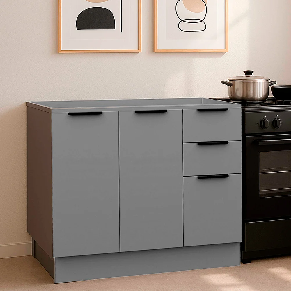 Balcão sem Tampo 2 Portas 3 Gavetas 120cm MDP MDF Lumina Telasul