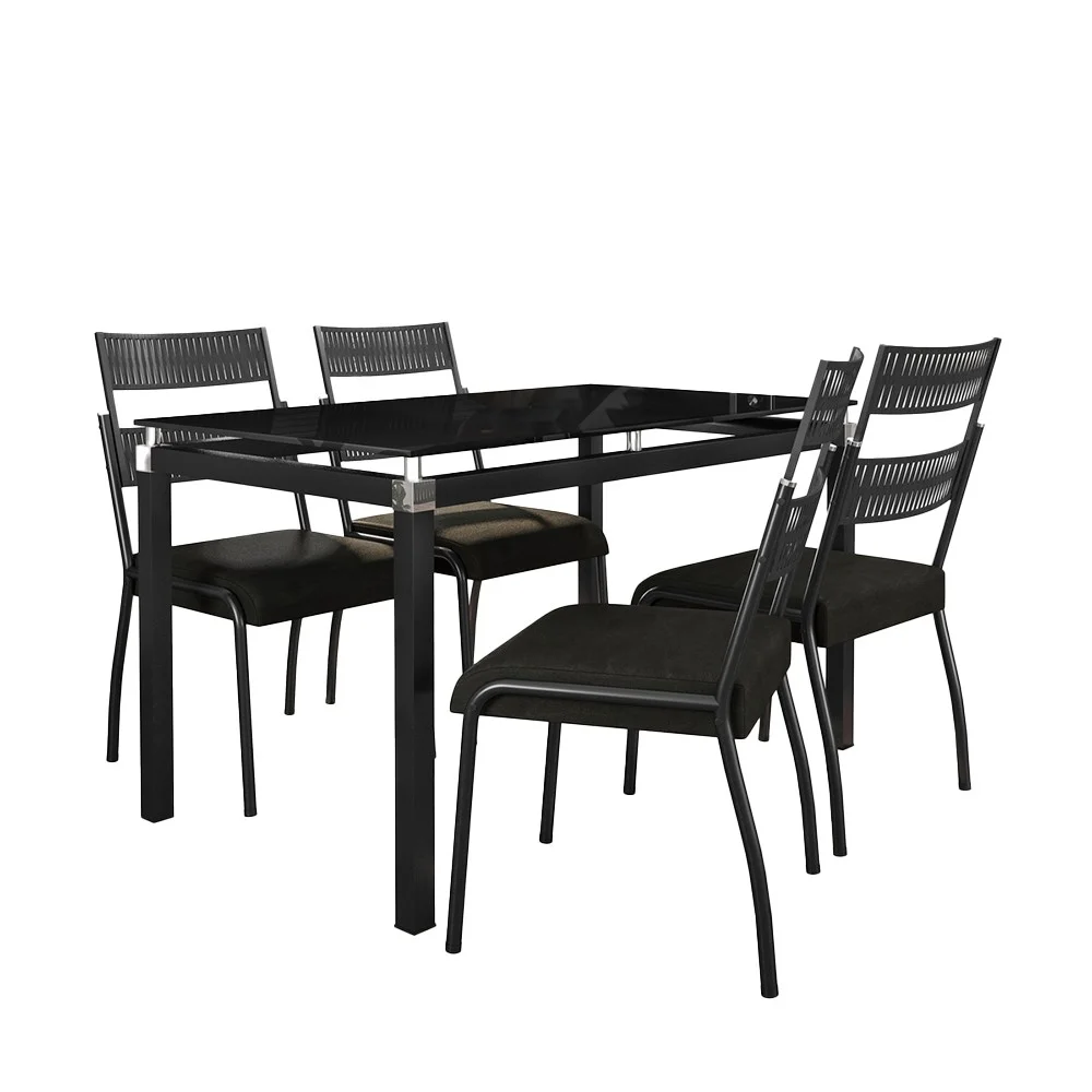 Conjunto de Mesa 4 Cadeiras Tampo Vidro com Assento Estofado Copenhague Fabone