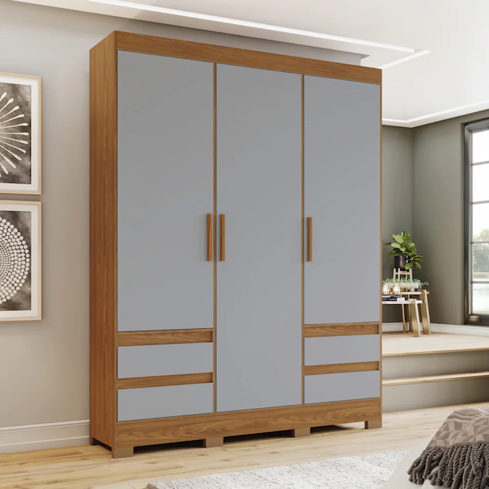 Guarda-Roupa Solteiro 3 Portas Bater 4 Gavetas MDP MDF Henn B55 Roupeiro