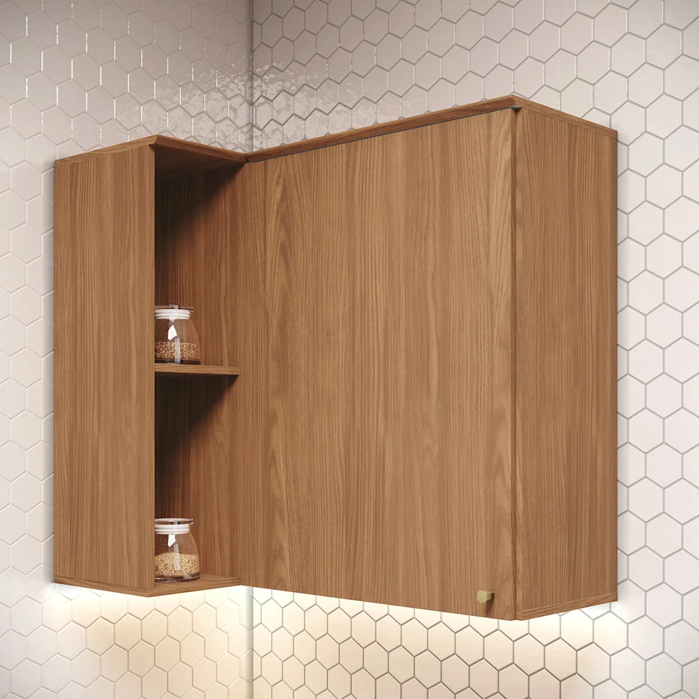 Armário Aéreo de Canto 1 Porta 2 Nichos MDP MDF Requinte Henn