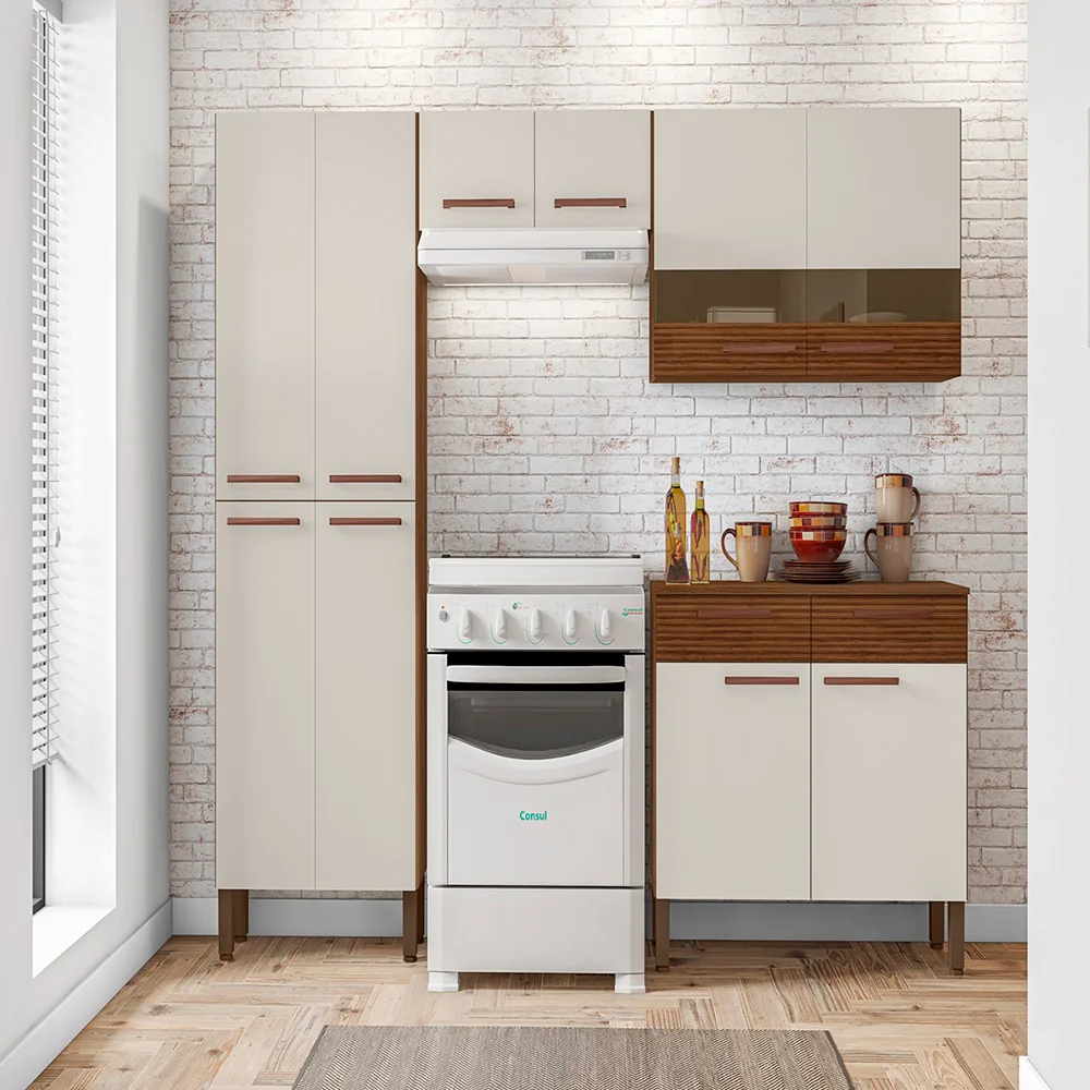 Cozinha Modulada com Balcão 4 Peças 10 Portas em MDP Nala Kit's Paraná