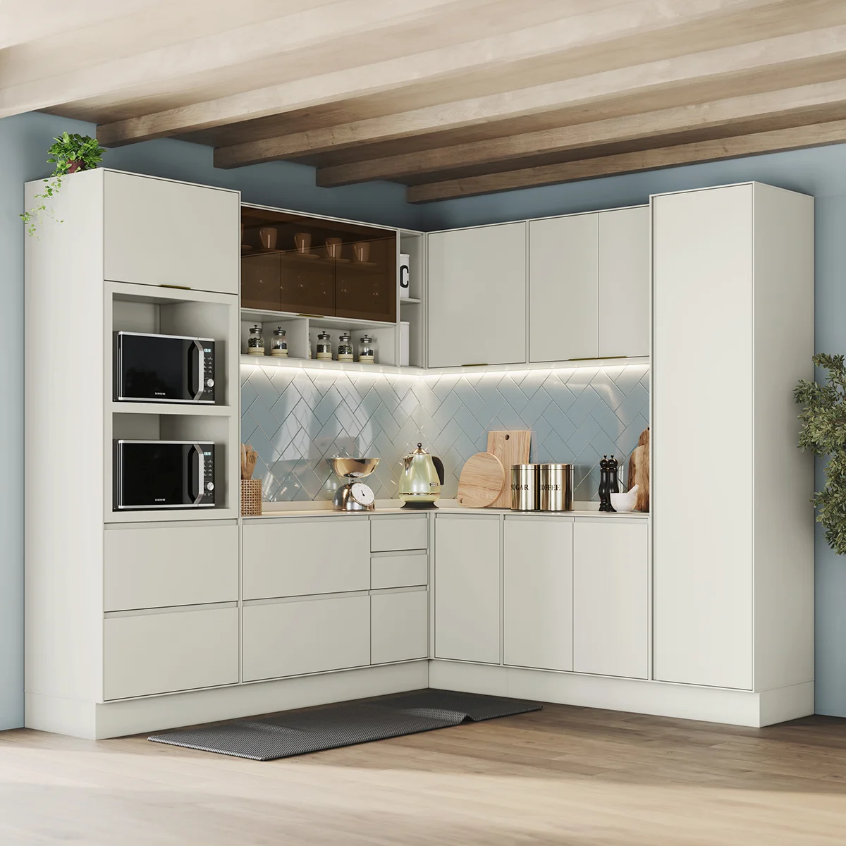Cozinha Modulada 8 Peças 10 Portas 6 Gavetas com Paneleiro Fineze Henn