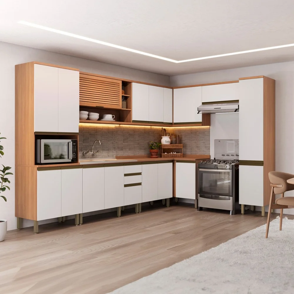 Cozinha Modulada 9 Peças 17 Portas 3 Gaveta  Macadamia Telasul