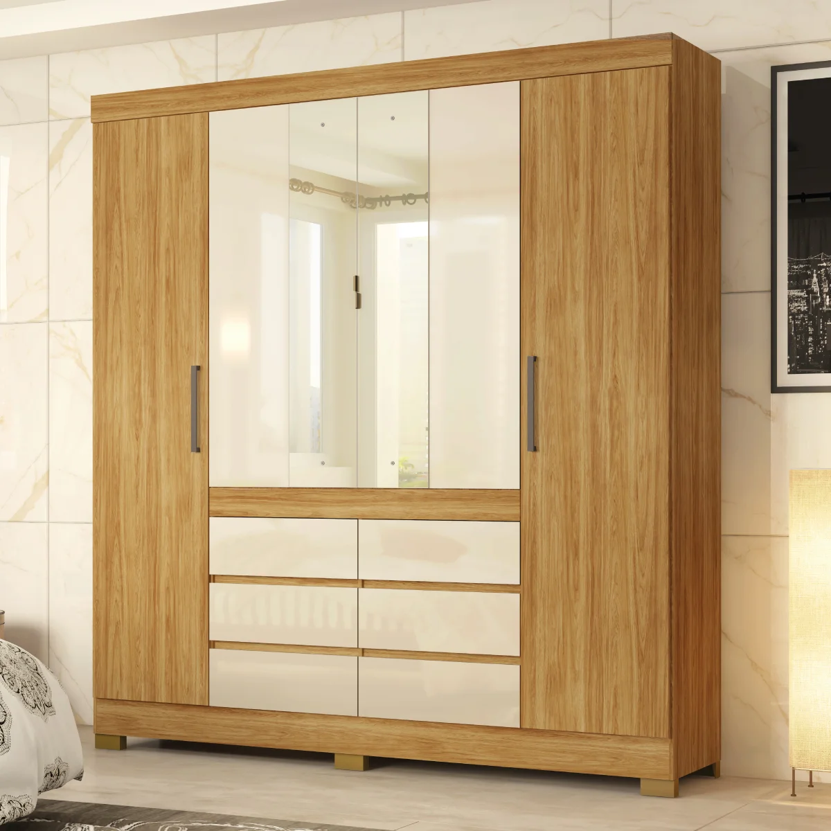 Guarda-Roupa Casal 4 Portas Correr 6 Gavetas Demobile Cádis Roupeiro
