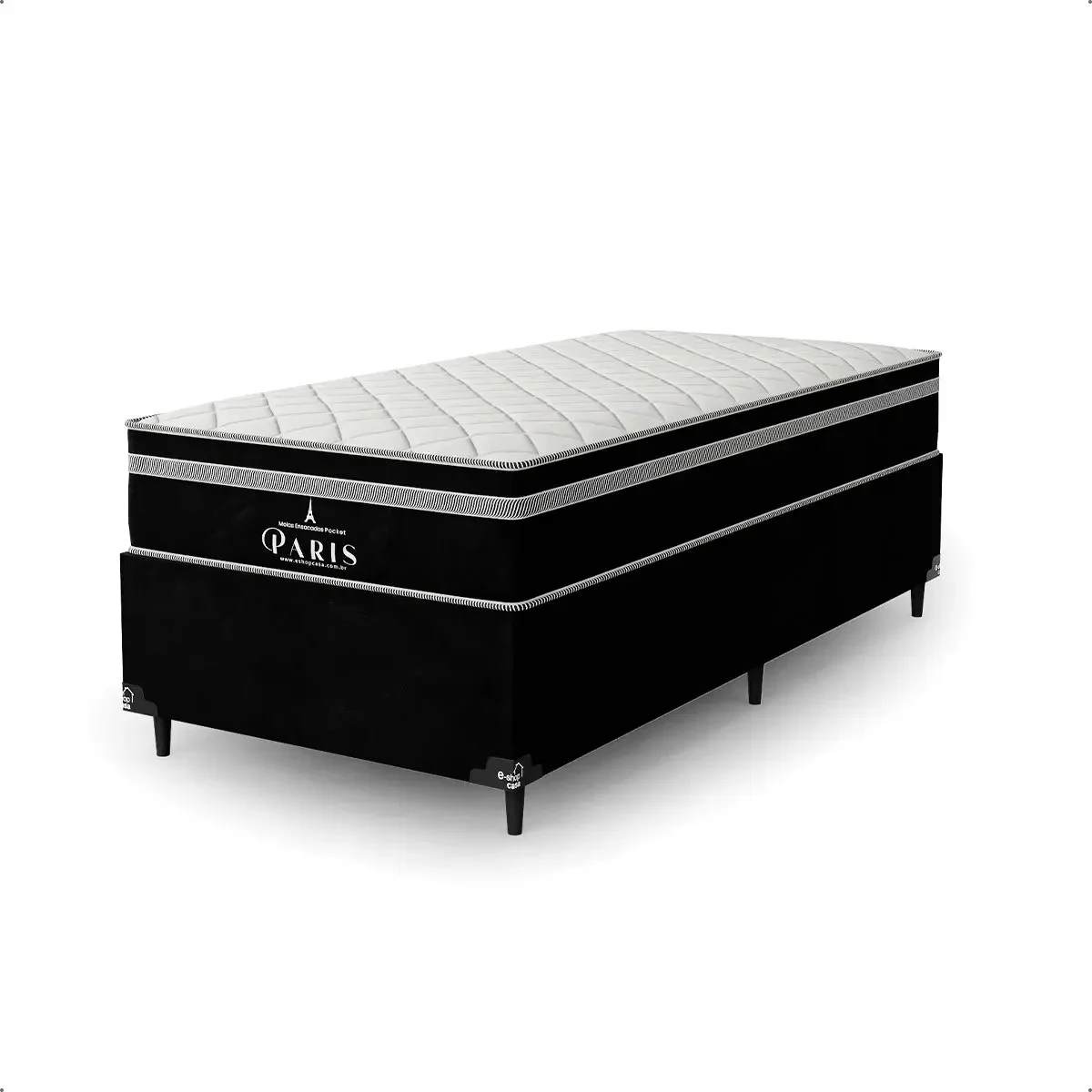 Cama Box Solteiro Preto + Colchão Paris Molas Preto Cor Suede Preto/preto