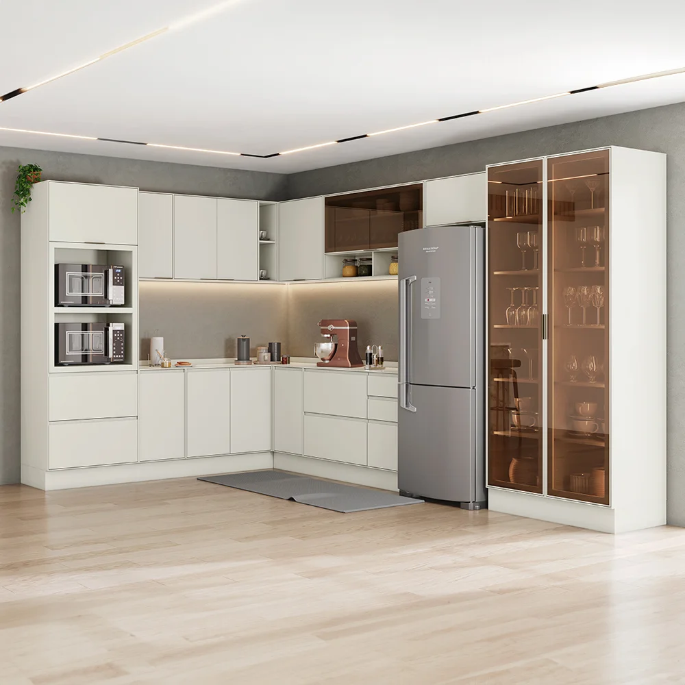 Cozinha Modulada 12 Peças 15 Portas 6 Gavetas com Cristaleira Fineze Henn