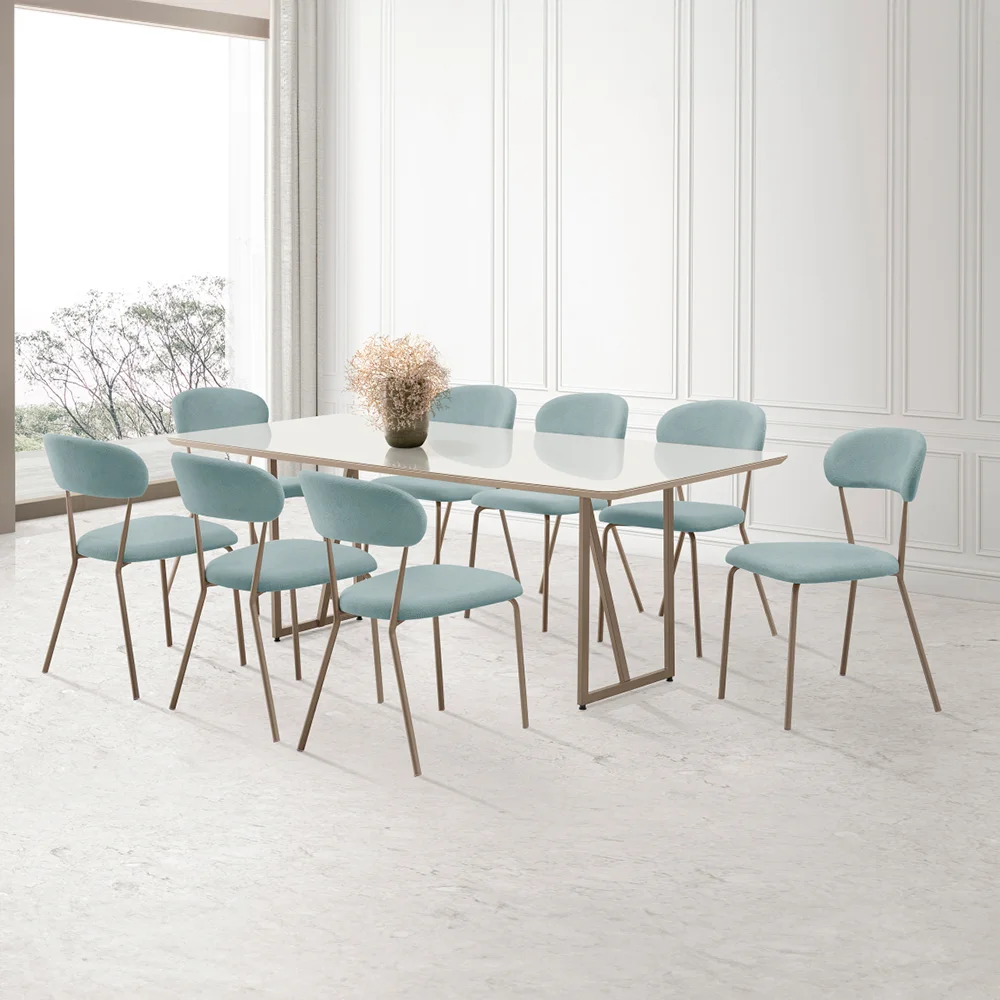 Conjunto de Mesa 8 Cadeiras com Assento Estofado Amanda Aço Nobre