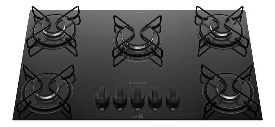 Cooktop 5 Bocas Atlas Agile Up com Mesa De Vidro A Gás Preto