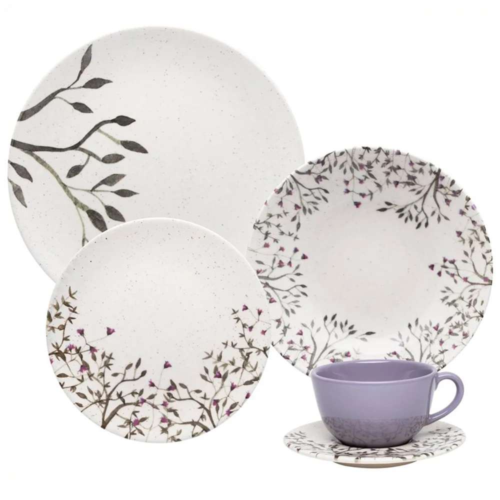 Aparelho de Jantar 20 Peças em Cerâmica com Estampa Unni Lilac Oxford