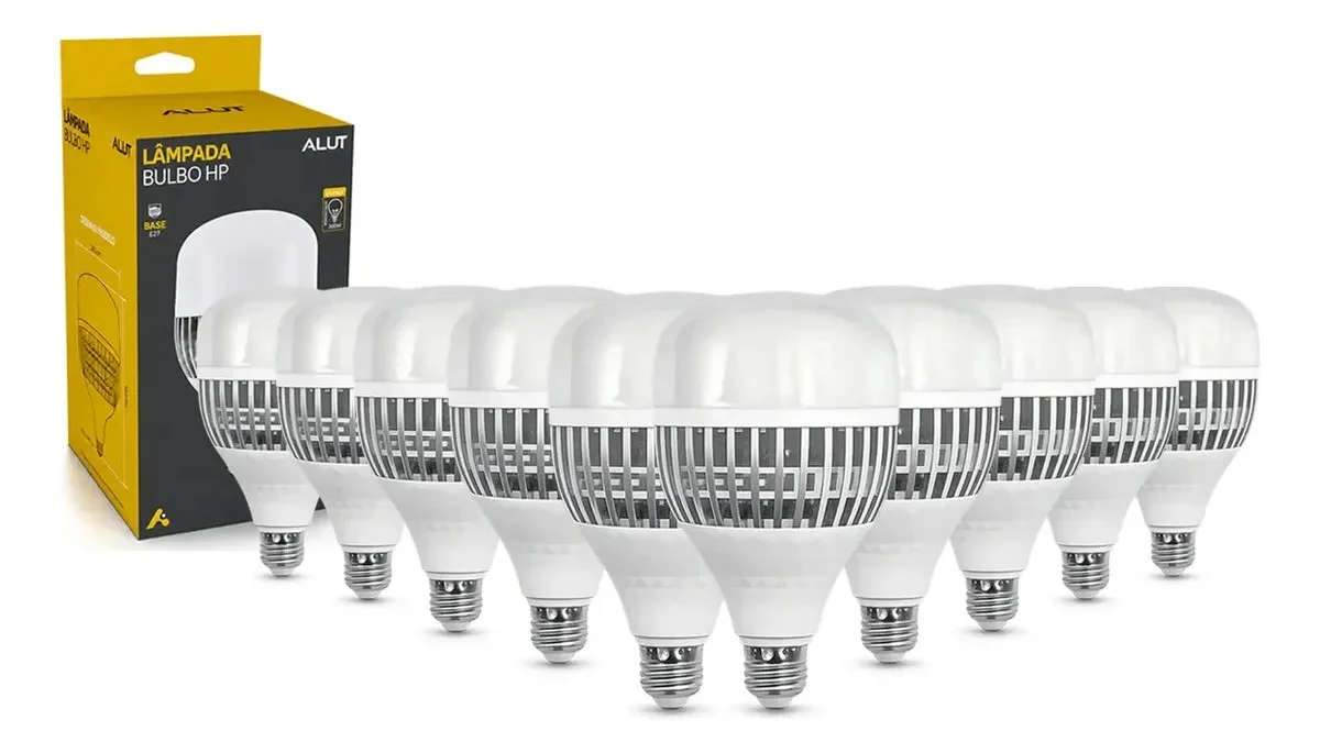 Kit 10 Lâmpadas LED Bulbo 100W Alta Potência Branco Frio 6500K E27 - Super Bulbo Econômica 8000 Lúmens Ideal Galpã Fábrica Comércio