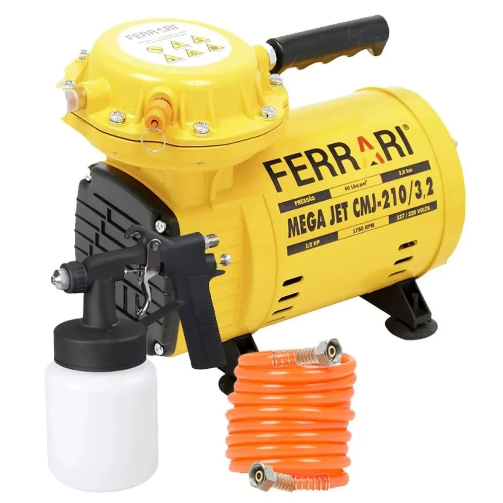 Compressor de Ar Direto Mega Jet Air 1/2HP 3,2 Pés com Kit de Pintura 110/220V Ferrari