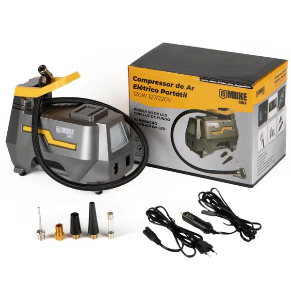 Mini Compressor De Ar Elétrico Portátil E 12v Muke Tools 120w 150 Psi Para Carro E Casa