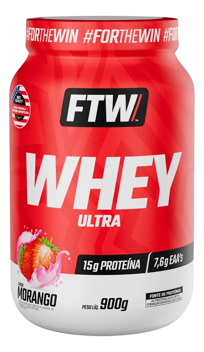 Whey Protein Ultra Pote 900g Sabor Morango - FTW