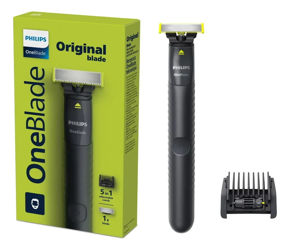 Barbeador e Aparador Elétrico Philips OneBlade com Pente 5 em 1, Sem Fio