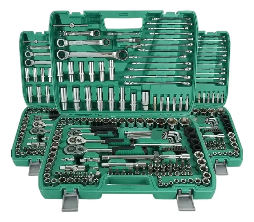 Kit Jogo De Ferramentas Com Soquetes 151 Peças De Aço Crv Verde
