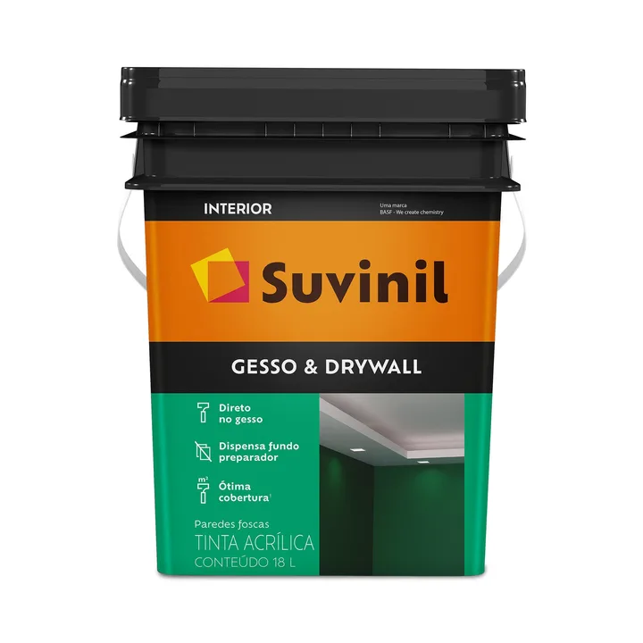 Tinta Acrílica Fosca para Gesso e Parede Interna Suvinil Gesso &amp; Drywall Econômica Branco 18L