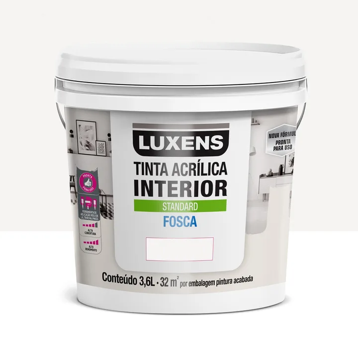 Tinta Acrílica Fosca para Parede Interna Pronto para Uso Luxens Standard Branco 3,6L