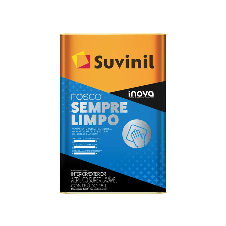 Tinta Acrílica Fosca para Parede Interna e Externa Lavável Suvinil Inova Premium Branco Neve 18L