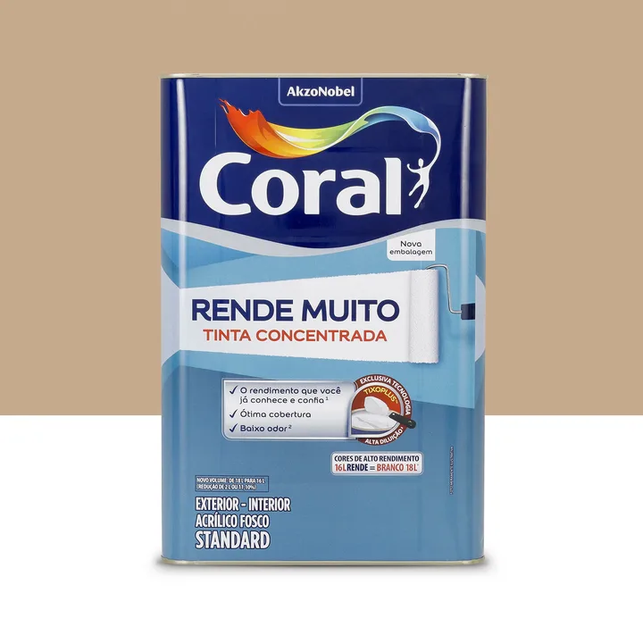Tinta Acrílica Fosca para Parede Interna e Externa Coral Rende Muito Standard Camurça 16L
