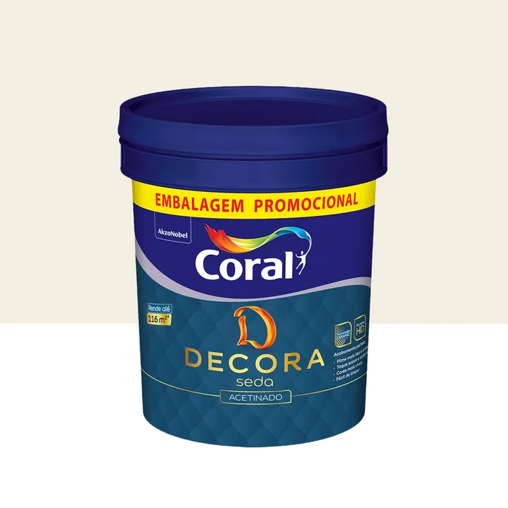 Tinta Acrílica Acetinada para Parede Interna e Externa Lavável Coral Decora Seda Premium Branco 20L