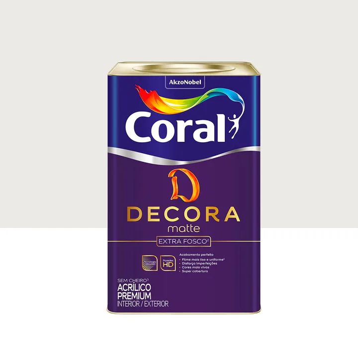 Tinta Acrílica Fosca para Parede Interna e Externa Coral Decora Matte Premium Gelo 18L