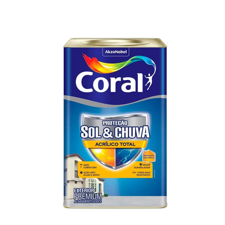Tinta Acrílica Fosca Proteção Sol &amp; Chuva Premium Exterior Colar De Prata 18 L Coral