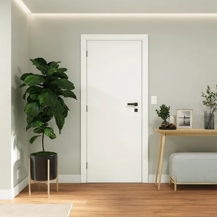 Kit Porta Madeira de Giro Direito e Esquerdo Branco 210x80cm Sarrafeada Batente 7,5 a 16cm Vivace UV Lisa Artens