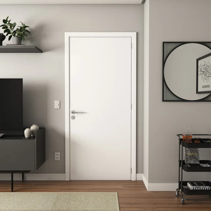 Folha de Porta Madeira de Giro ou Correr Branco 210x90cm Sarrafeada Vivace UV Lisa Artens