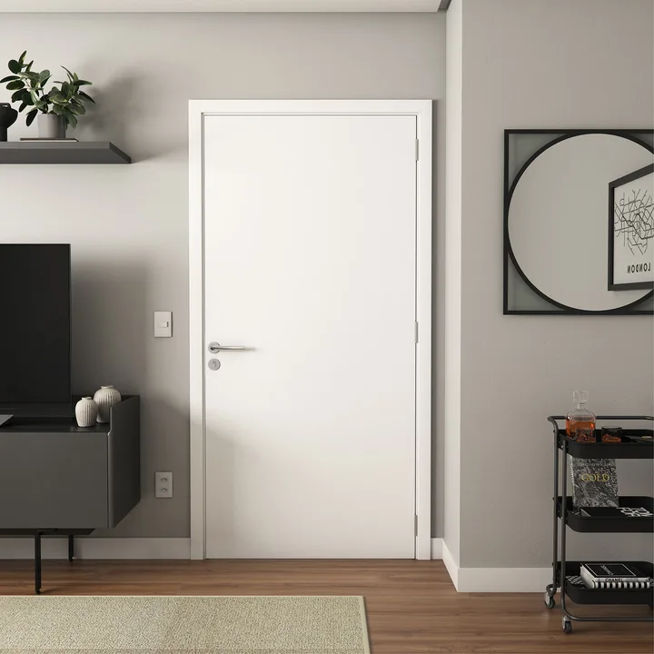 Folha de Porta Madeira de Giro ou Correr Branco 210x100cm Sarrafeada Vivace UV Lisa Artens