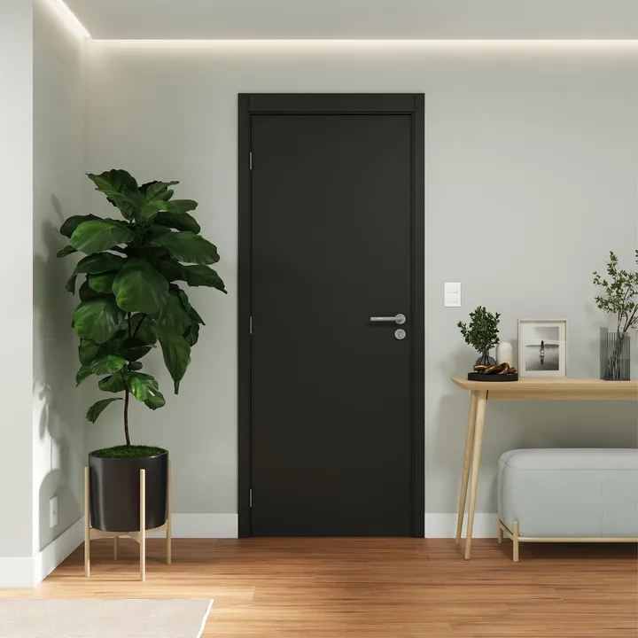 Kit Porta Madeira de Giro Direito|Esquerdo Nero 210x70cm Sarrafeada Batente 12 a 19cm Vivace Plus Lisa Artens