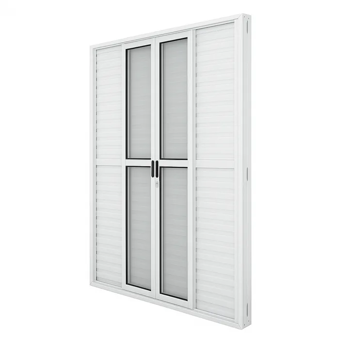 Porta Balcão De Aluminio Branco 6 Folhas Linha 25 Com Fechadura 2,10x1,50