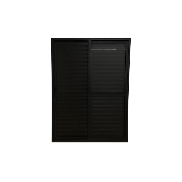 Porta Balcão 3 Folhas Aluminio Preto Com Fechadura 2,10x1,50 Linha 25