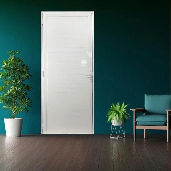 Porta Lambril De Alumínio 210 X 90cm Com Maçaneta Linha 25 Esquadrias Bergamo Abertura Esquerda Branco Branco