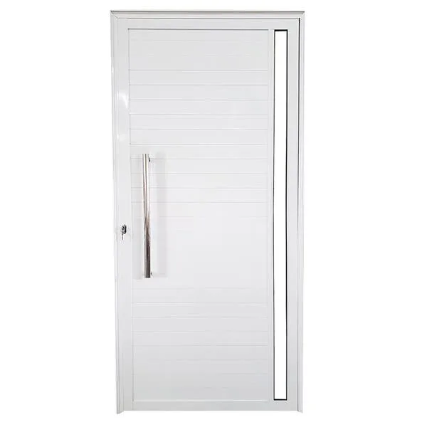 Porta De Alumínio Lambril 2,10 X 0,80 Linha 25 Premium Com Visor E Puxador - Esquerda
