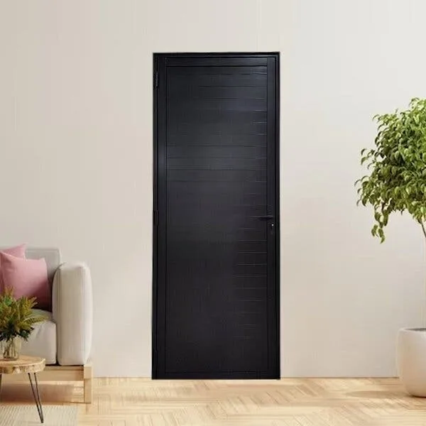 Porta Lambril Com Maçaneta Linha 25 210x80 Abertura Esquerda Preto Esquadrias Bergamo Preto