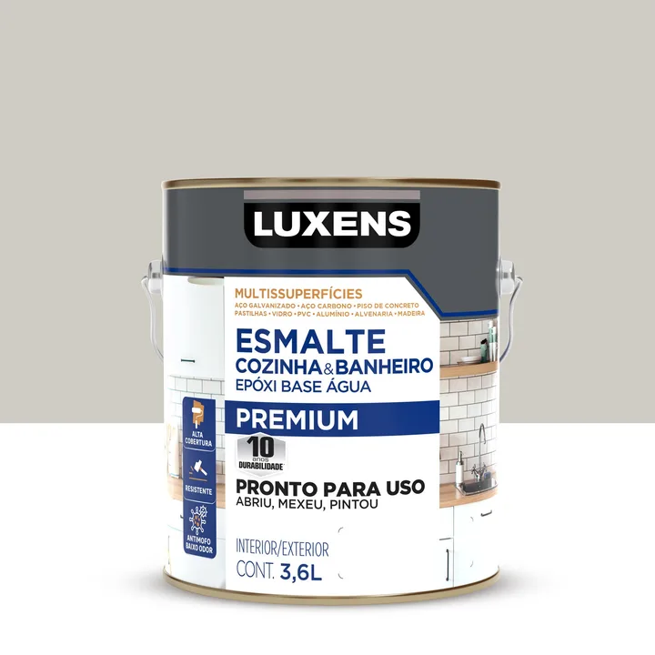 Tinta Esmalte Epóxi Base Água Multissuperfície Acetinado Pronta para Uso Cromio 3,6L Luxens
