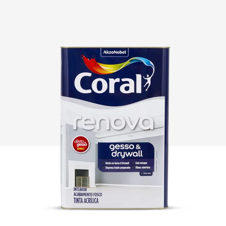 Tinta Acrílica Fosca para Parede Interna Coral Direto Gesso Econômica Branco 18L