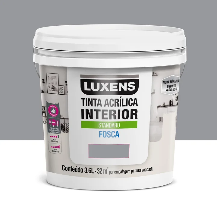 Tinta Acrílica Fosca para Parede Interna Pronto para Uso Luxens Standard Cinza Contemporâneo 3,6L